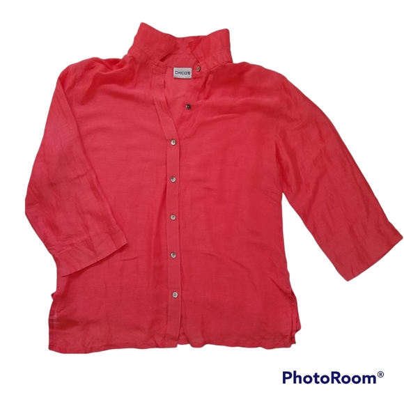 Chico’s Design Orange Linen Silk Blend Blouse - Picture 1 of 7